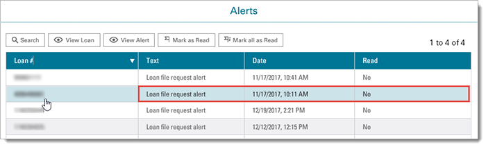 Alert Text, Date Issued, and Read Status on Alert Window